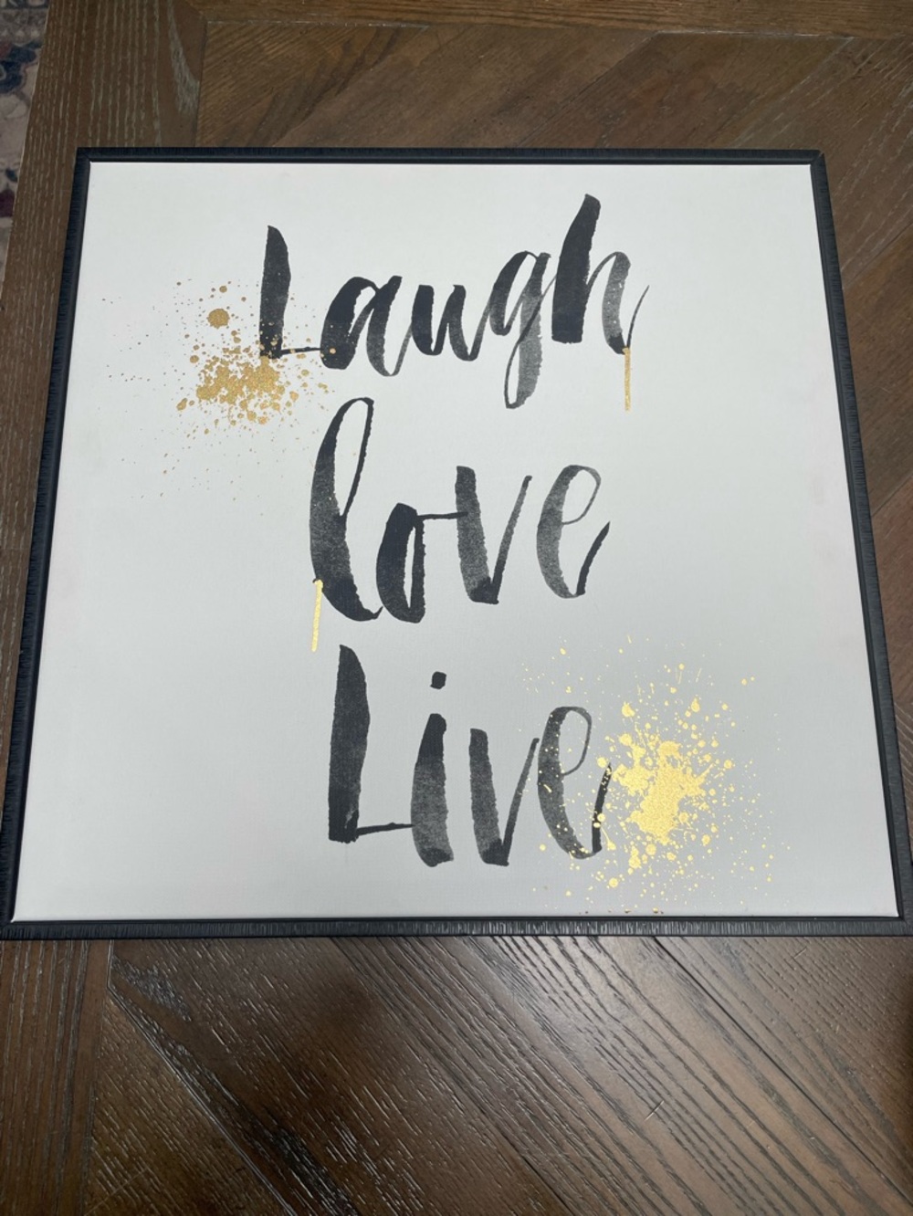 Laugh Love Live Wall Art - Black & Gold Typography 16x16